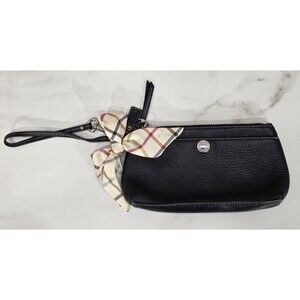 Vintage Coach Hampton Leather Clutch Wristlet Plaid Scarf Large Black 90s Y2K
